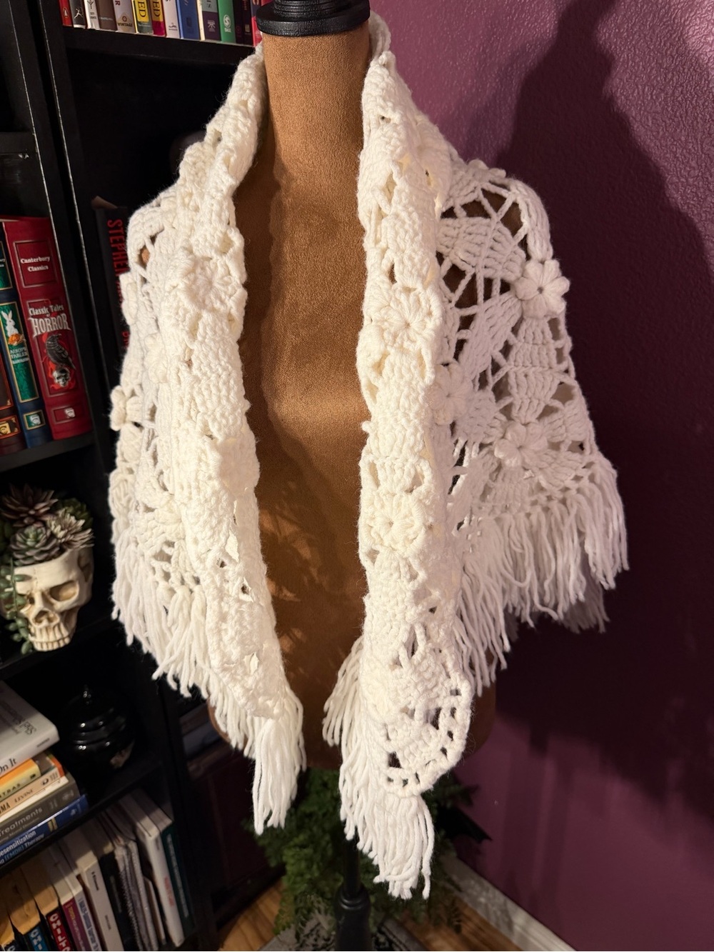 Grannycore Handmade knitted Shawl with Fringe
